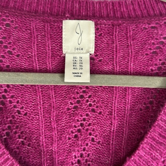 Joie Purple Pointelle Knit V-Neck Soft Sweater - Picture 2 of 7